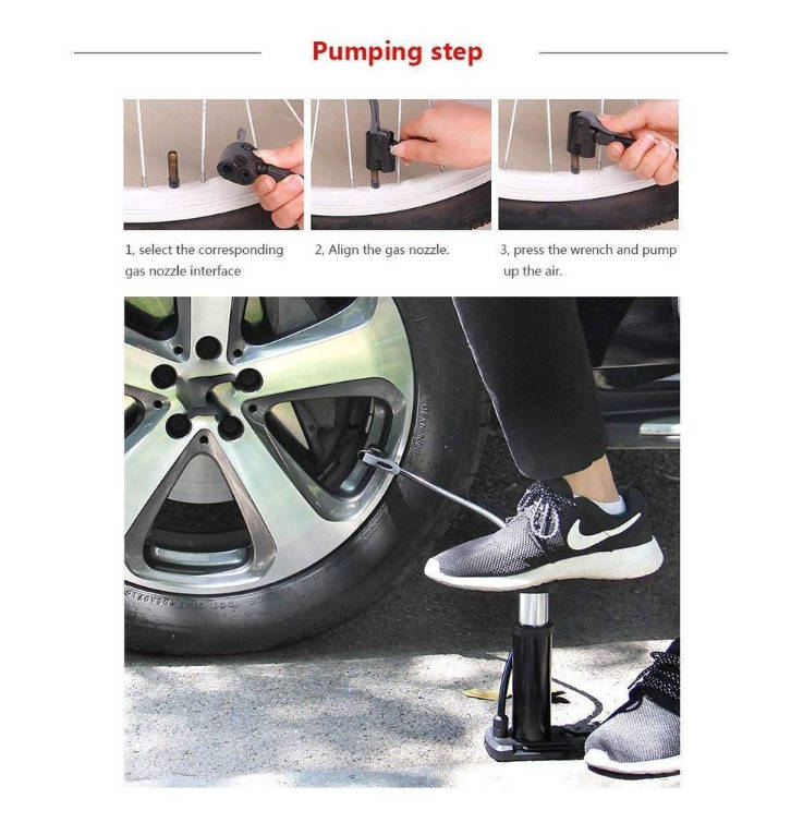 Mini Foot Pump Tire Inflator With Pressure Gauge
