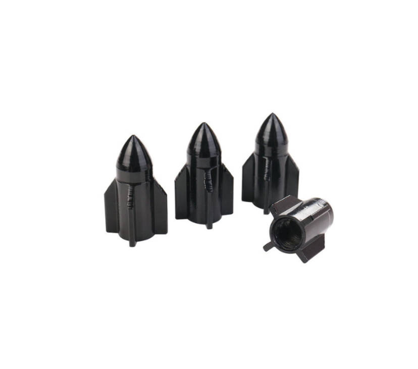 Tire Rim Valve Wheel Stem Caps Rocket Design 4 Piece Set