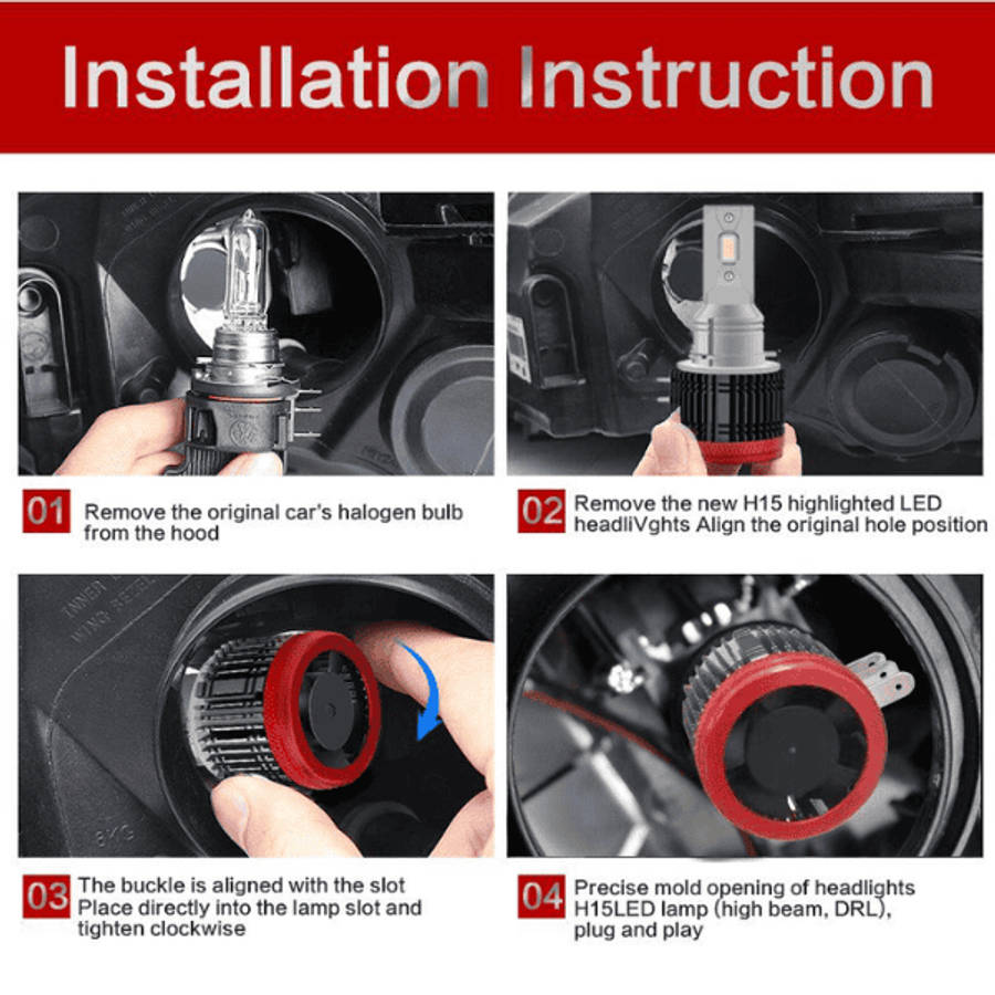 H15 LED Headlight Replacement Globes - Set of 2