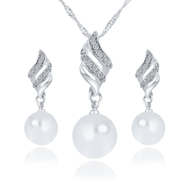Set Jewelry (1 Pair Earrings and 1 PCS Necklace Included) Chic  Pearl and Rhinestone Pendant Neck...