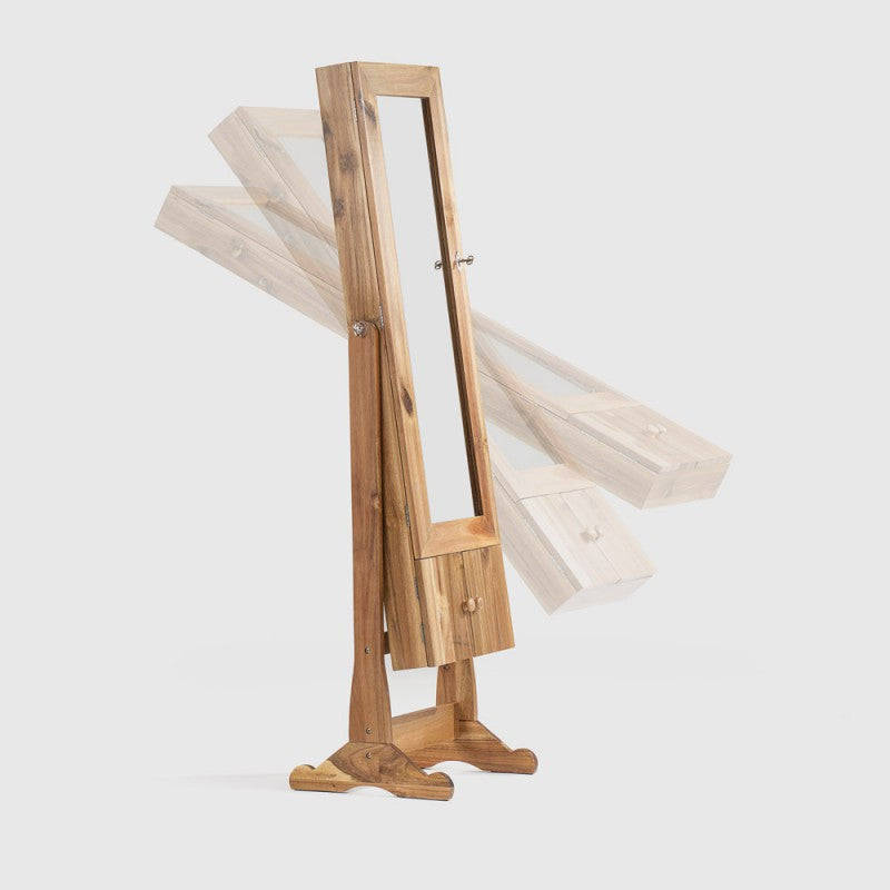 Solid Acacia Wood Mirrored Jewellery Cabinet