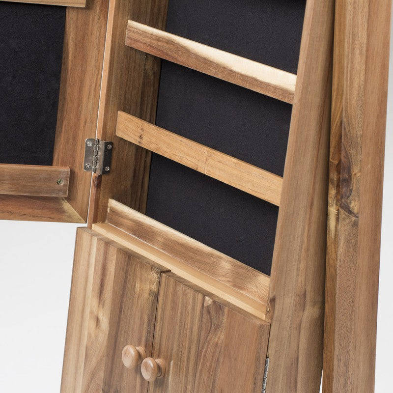 Solid Acacia Wood Mirrored Jewellery Cabinet
