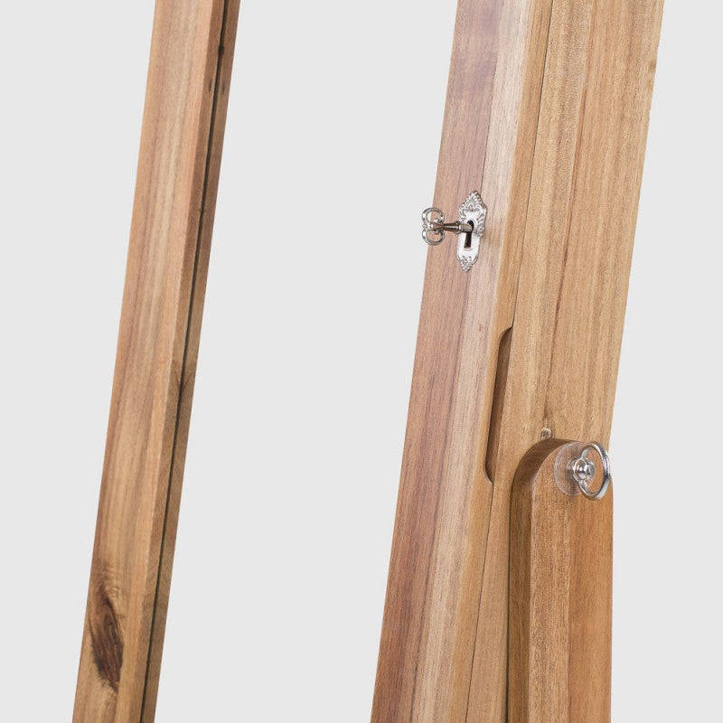 Solid Acacia Wood Mirrored Jewellery Cabinet