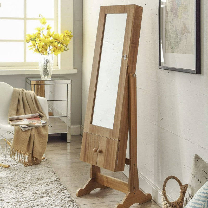Solid Acacia Wood Mirrored Jewellery Cabinet