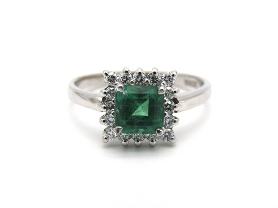 Estate, 18K gold emerald and diamond ring
