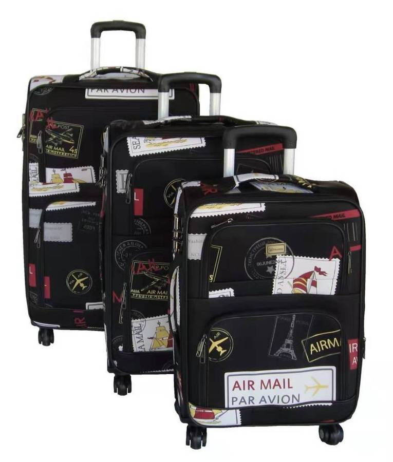 SMTE -  3Piece PU Spinner Luggage SetBlack & Red, Air Mail Vintage Design