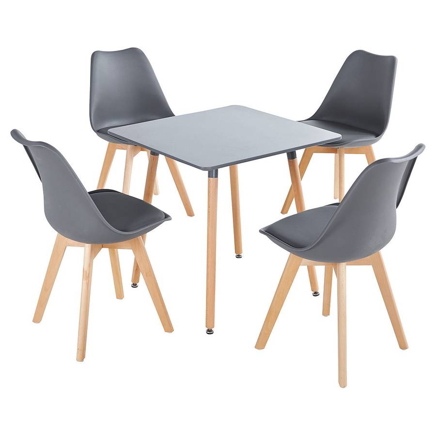 SMTE -  Dining Suite / Set - Square Dining Table with Four Padded Chairs - Grey