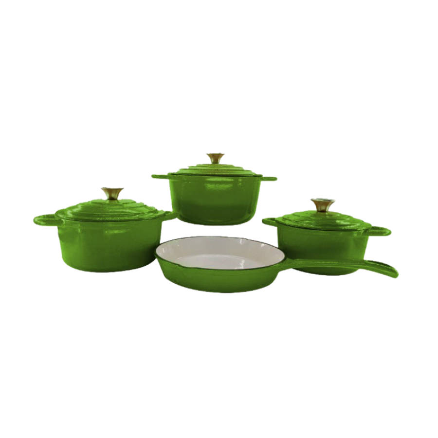 SMTE -  Stunning - 7 Piece New Design Dutch Pot Cookware Sets Cast Iron - Green