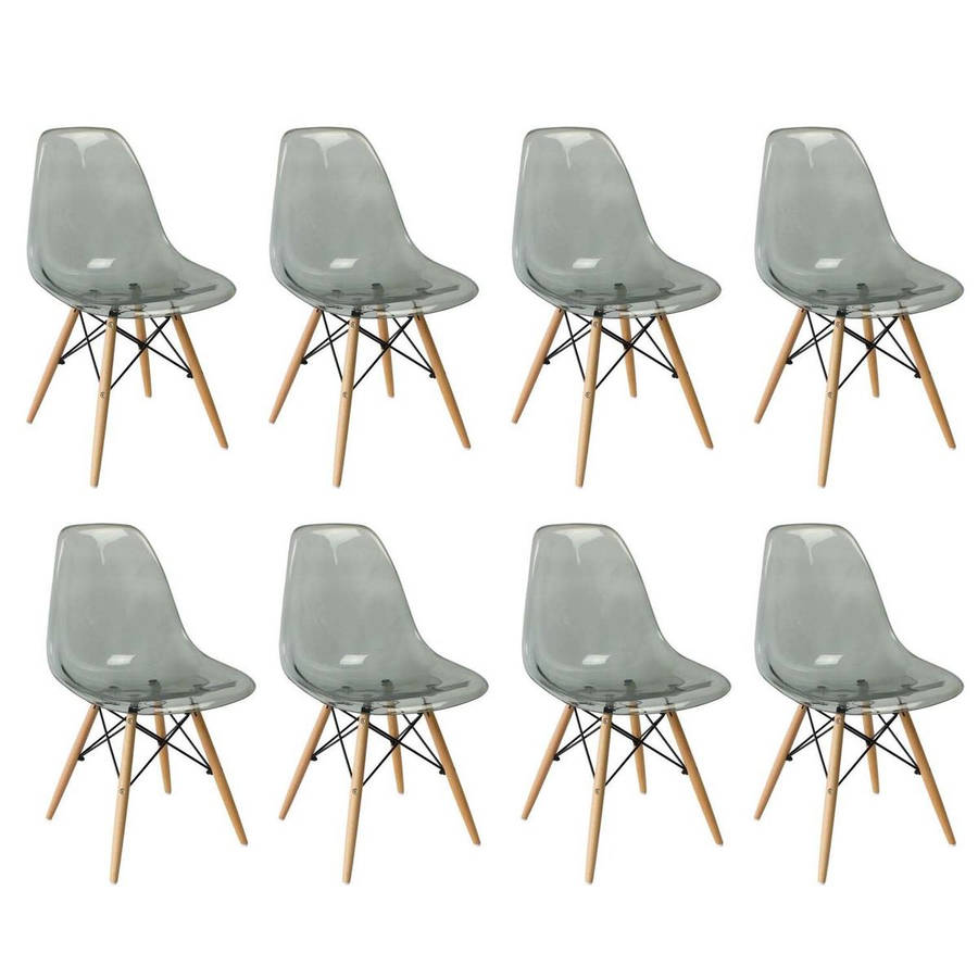 SMTE - Multi-Functional Modern Transparent Chairs - 8-Piece Set - Light Black Transparent