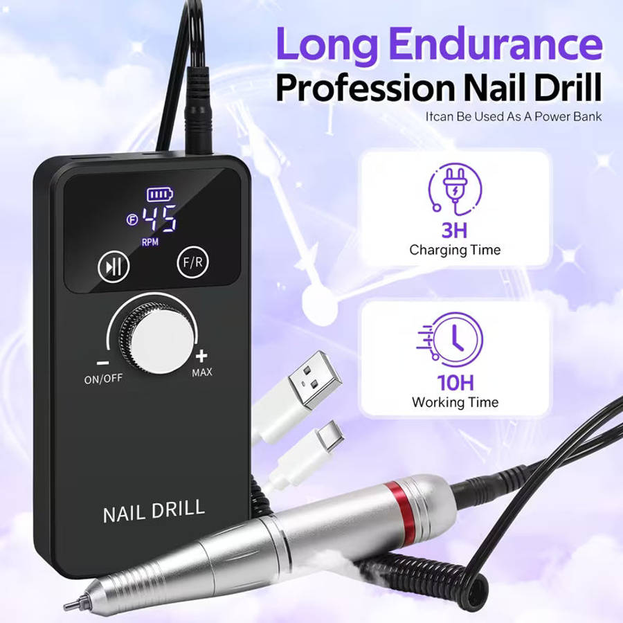 Rechargeable Nail Drill Machine Professional Edition 45000RPM (TOT-V5) White