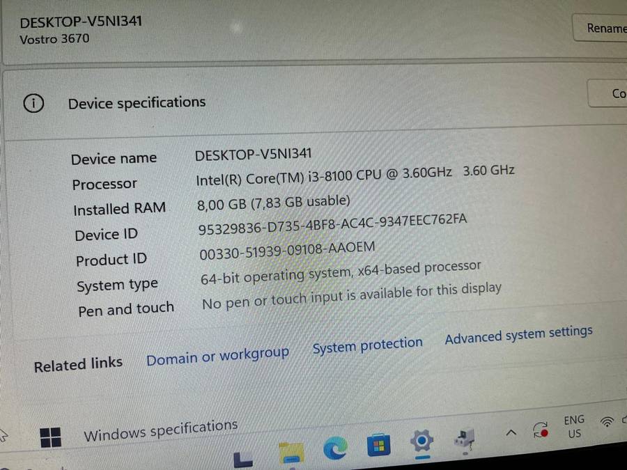 Dell i3 8th gen PC computer