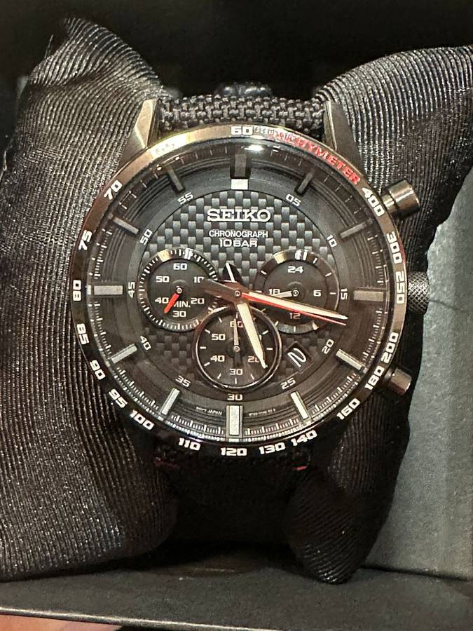 Seiko Men's Stainless Steel Japanese Quartz Leather Calfskin Strap Chronograph Watch SSB359