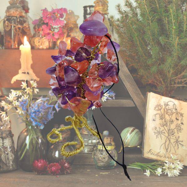 Amethyst & Cherry Quartz Gem Tree Rearview Mirror Charm