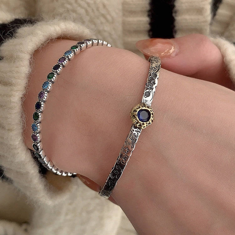 925 Sterling Silver Vintage Open Bracelet Hand Decoration, Specification:SL0779
