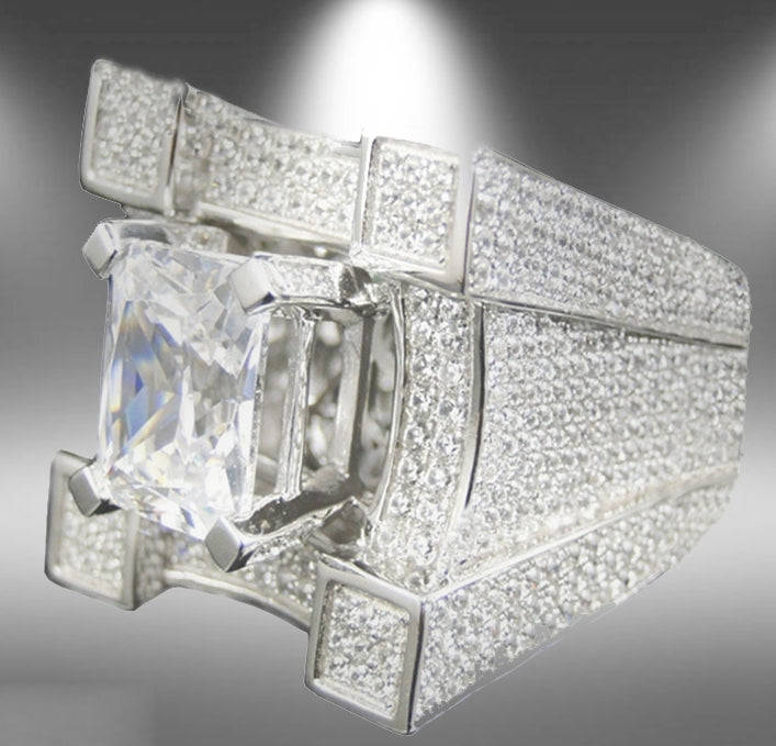 Men Luxurious Microencrusted Zircon Ring, Ring Size:12(Gold)