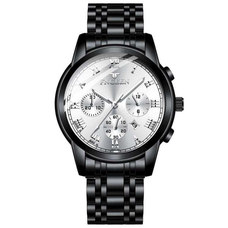 FNGEEN 4006 Men Trendy Waterproof Quartz Watch(Black Steel White Surface)