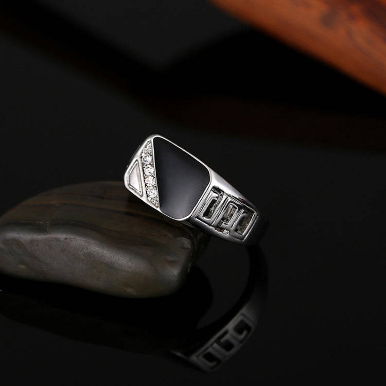 Male Fashion Classic Rhinestone Enamel Rings, Ring Size:8(Platinum)