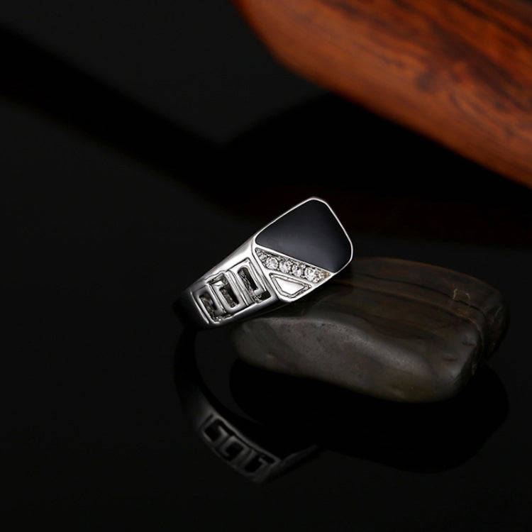 Male Fashion Classic Rhinestone Enamel Rings, Ring Size:8(Platinum)