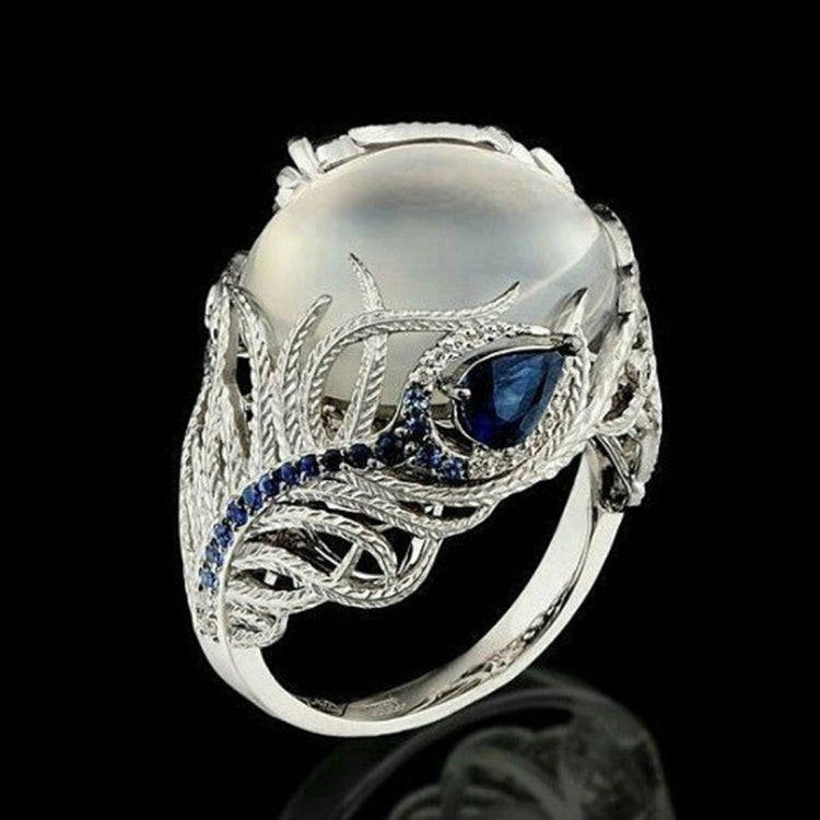 Vintage Silver Hollow Natural Opal Rings Feather Pattern Rings for Women Jewelry, Ring Size:9