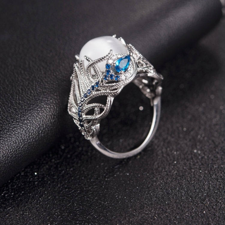 Vintage Silver Hollow Natural Opal Rings Feather Pattern Rings for Women Jewelry, Ring Size:9