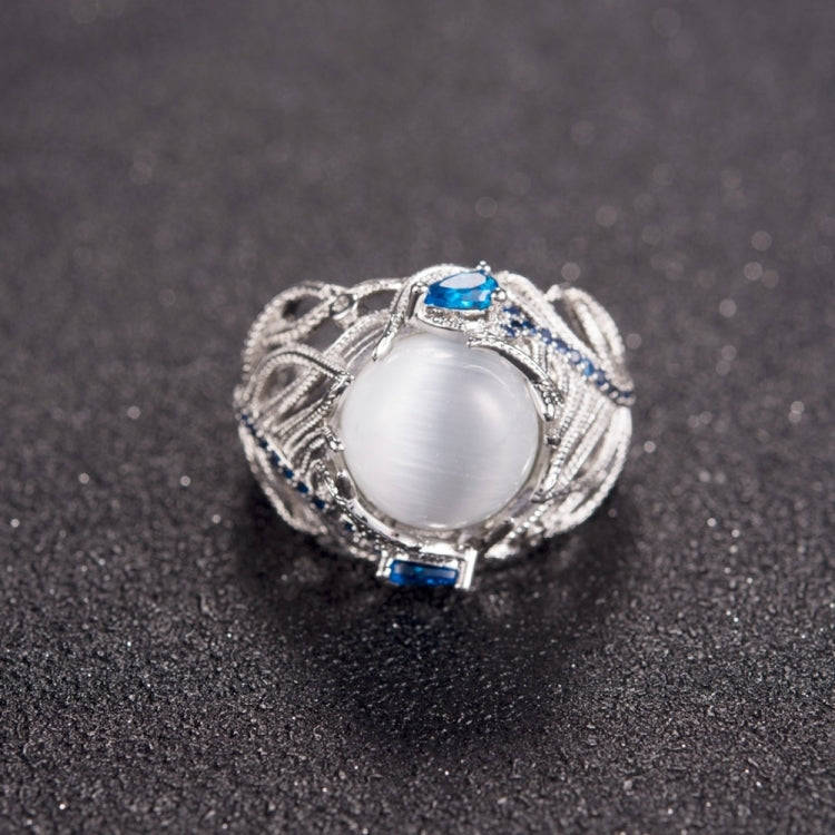 Vintage Silver Hollow Natural Opal Rings Feather Pattern Rings for Women Jewelry, Ring Size:9