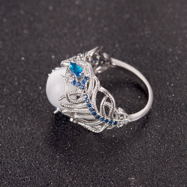 Vintage Silver Hollow Natural Opal Rings Feather Pattern Rings for Women Jewelry, Ring Size:9