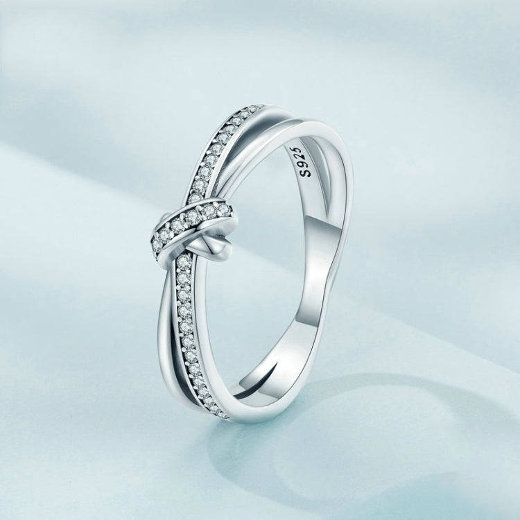 SCR896 Sterling Silver S925 Knot All-Match Zircon Ring(No.6)