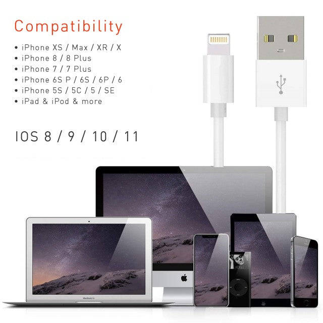 iPhone USB Charging Cable for iPhone 5, 6, 7, 8 and X - White (Pack of 2)