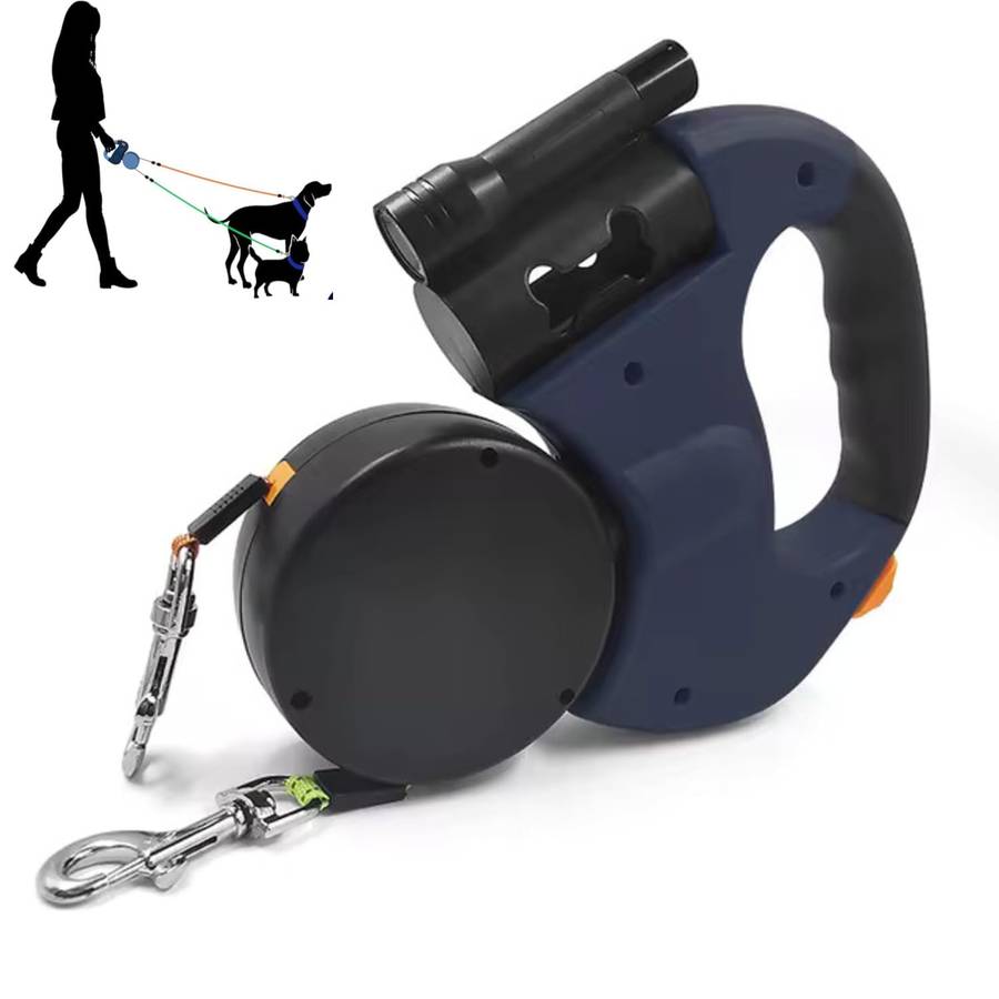 Dual Retractable Dog Leash with LED Light, 3M Leash with 360 Tangle-Free