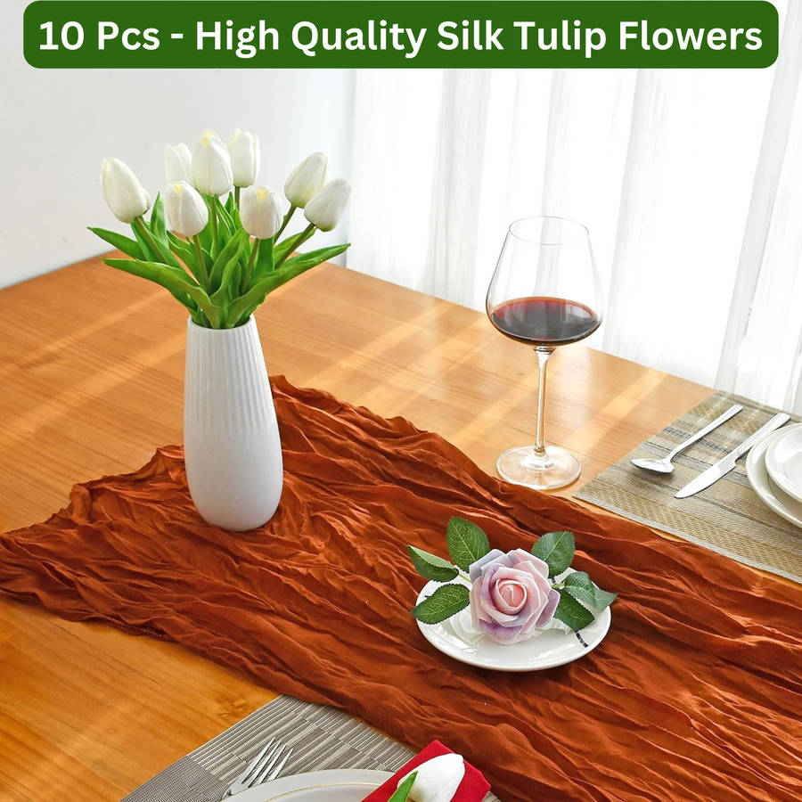 10 Pack - White Flowers Artificial Tulip Silk Fake Flowers 35cm