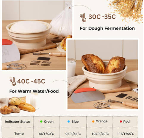 9 Pcs Electric Banneton Sourdough Bread Proofing Basket Set,Silicone Warmer