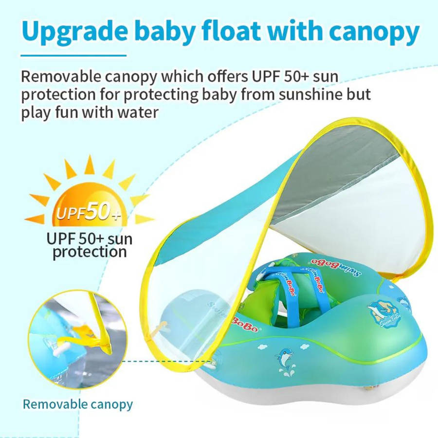 Inflatable Baby Swim Float with Sun Canopy ,Infant & Children Pool Floaties - Green