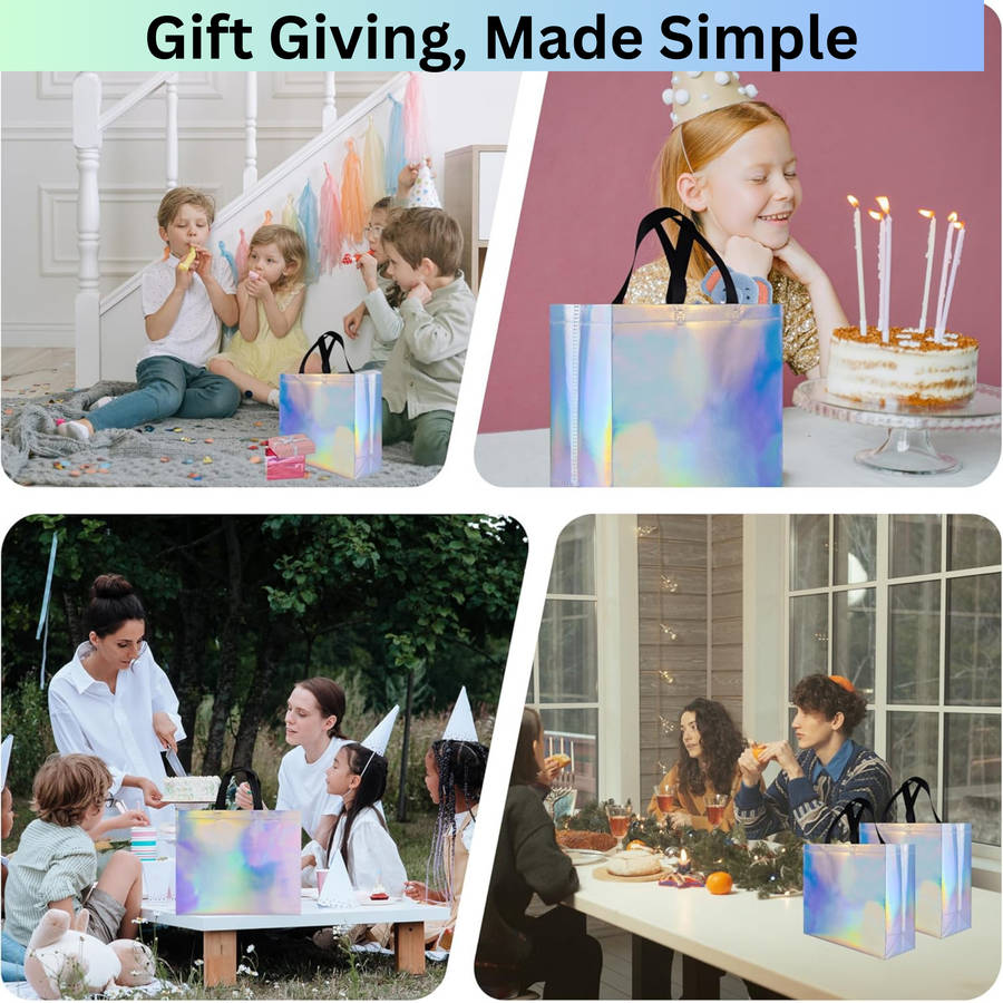 15 Glossy Iridescent Reusable Gift Bags & 100 Gift Wrap White Tissue Paper