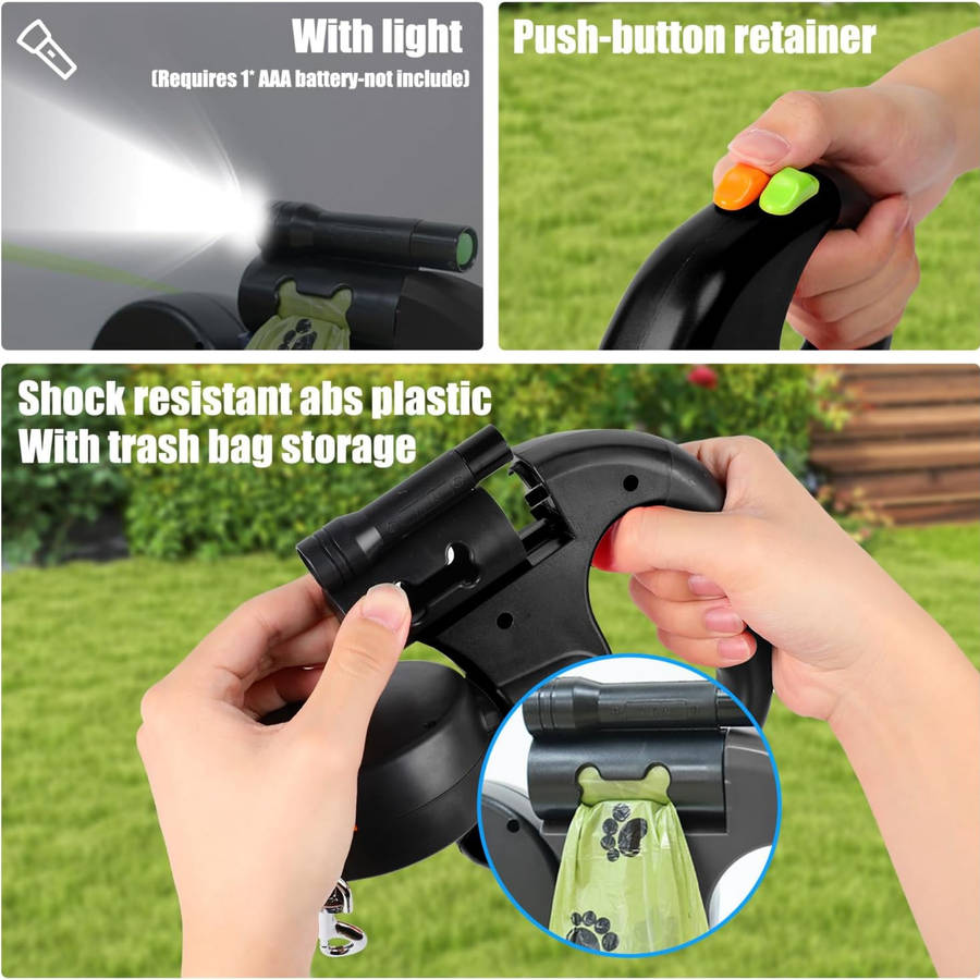 Dual Retractable Dog Leash with LED Light, 3M Leash with 360 Tangle-Free