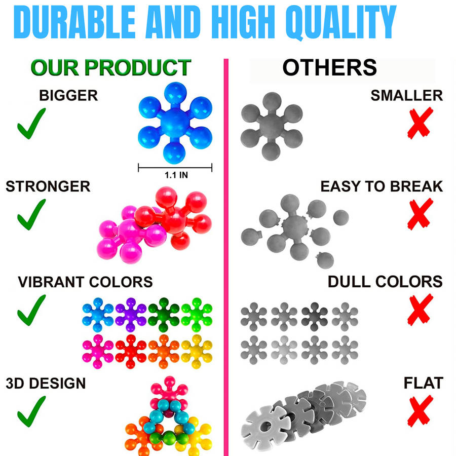 300 Piece Snowflake Building Blocks Kids STEM Toys,3D Shape, with Storage Box
