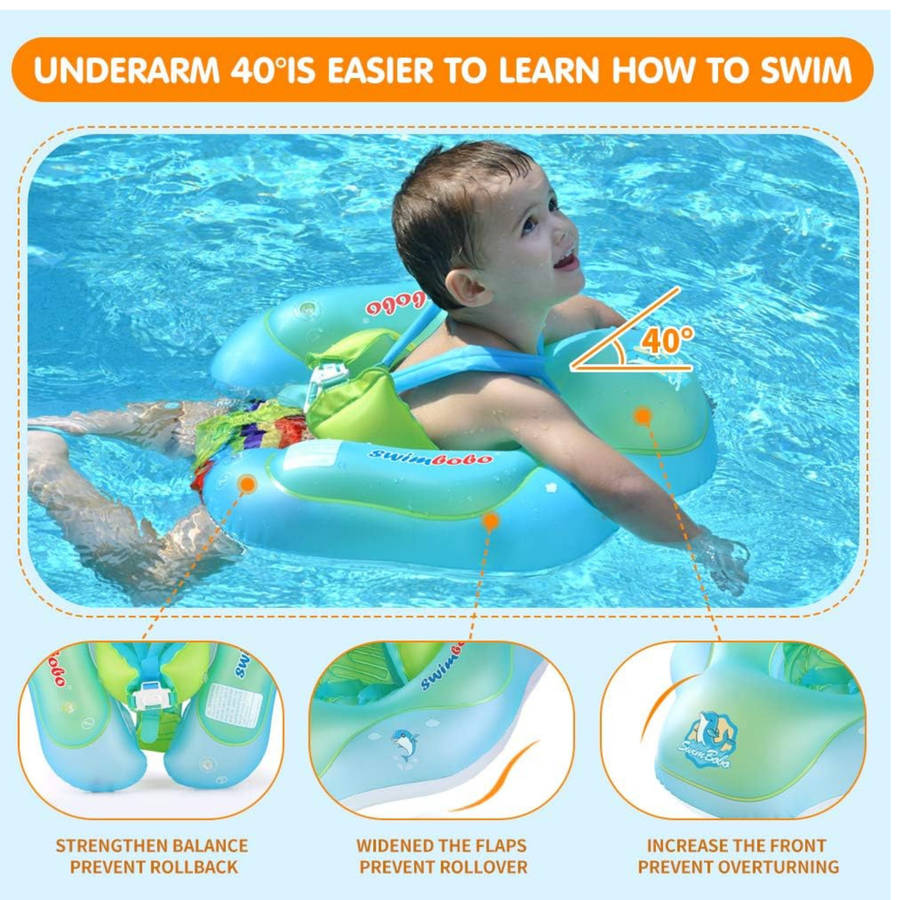 Inflatable Baby Swim Float with Sun Canopy ,Infant & Children Pool Floaties - Green