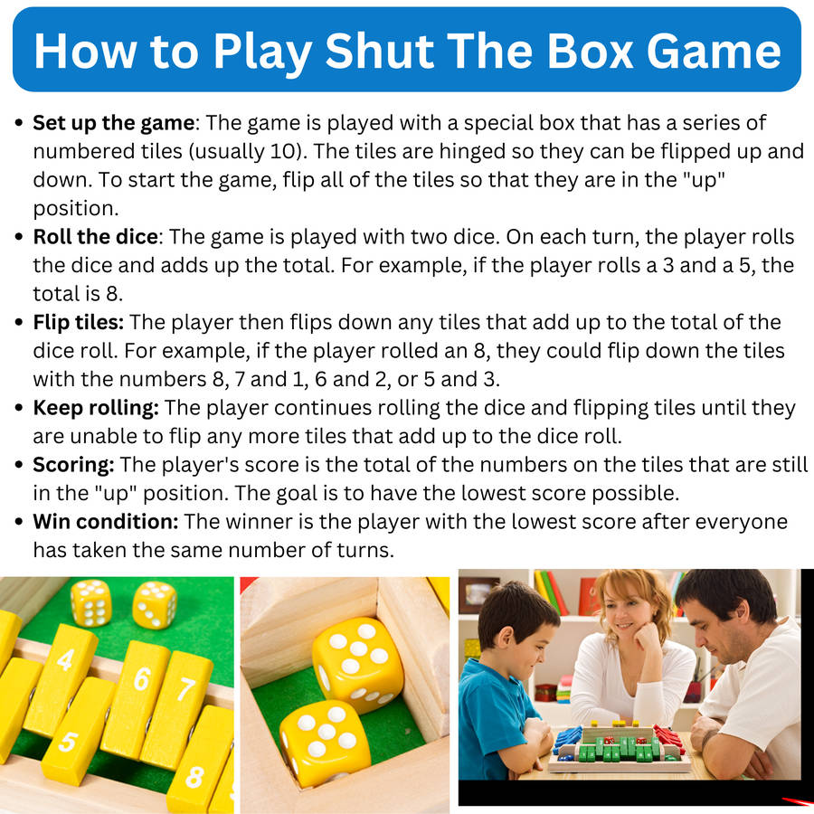 Shut The Box Game and Set of 120 Intellectual Chessboard Board Game. Math Games