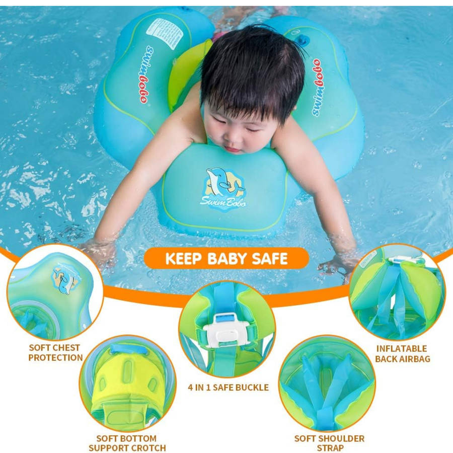 Inflatable Baby Swim Float with Sun Canopy ,Infant & Children Pool Floaties - Green