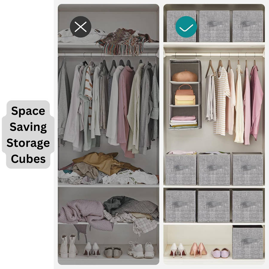 90L Laundry Basket With Lid, Compartment & Linen,2 Collapsible Storage Cube