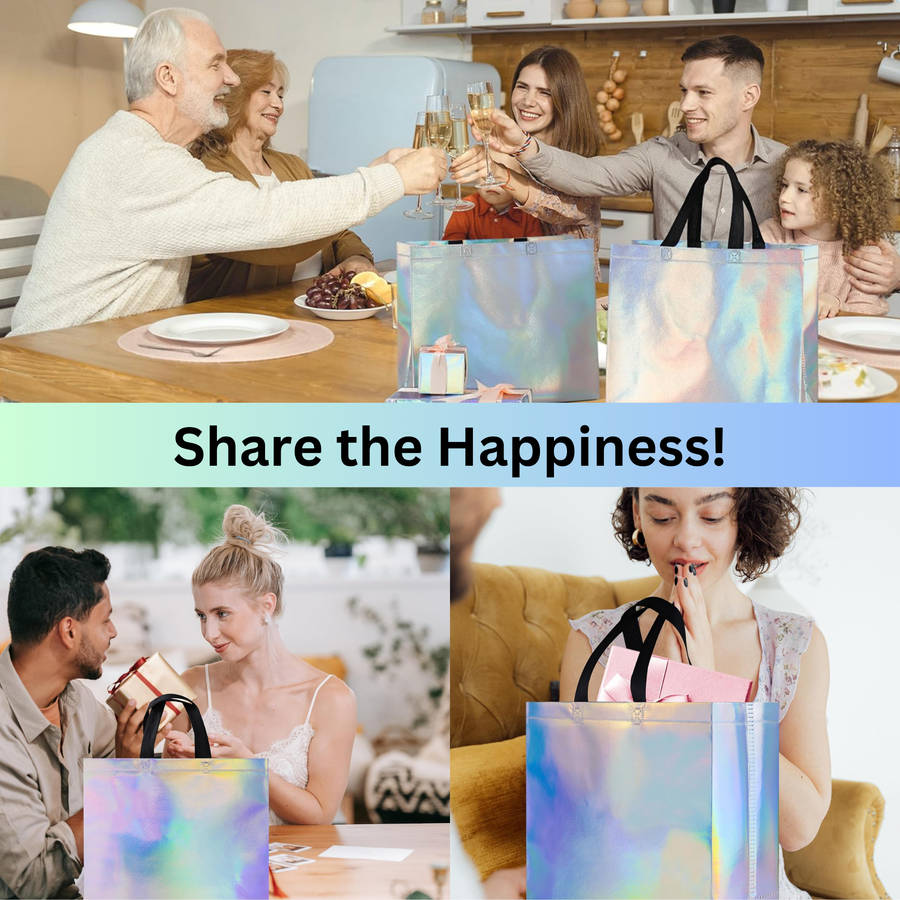 15 Glossy Iridescent Reusable Gift Bags & 100 Gift Wrap White Tissue Paper