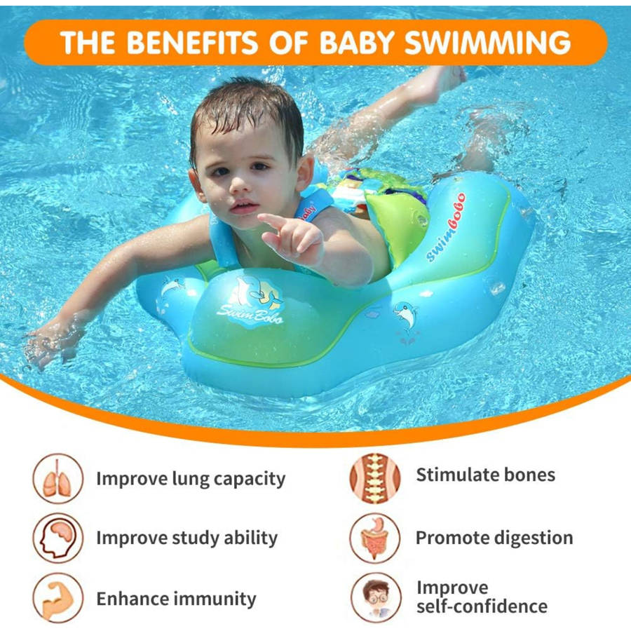 Inflatable Baby Swim Float with Sun Canopy ,Infant & Children Pool Floaties - Green