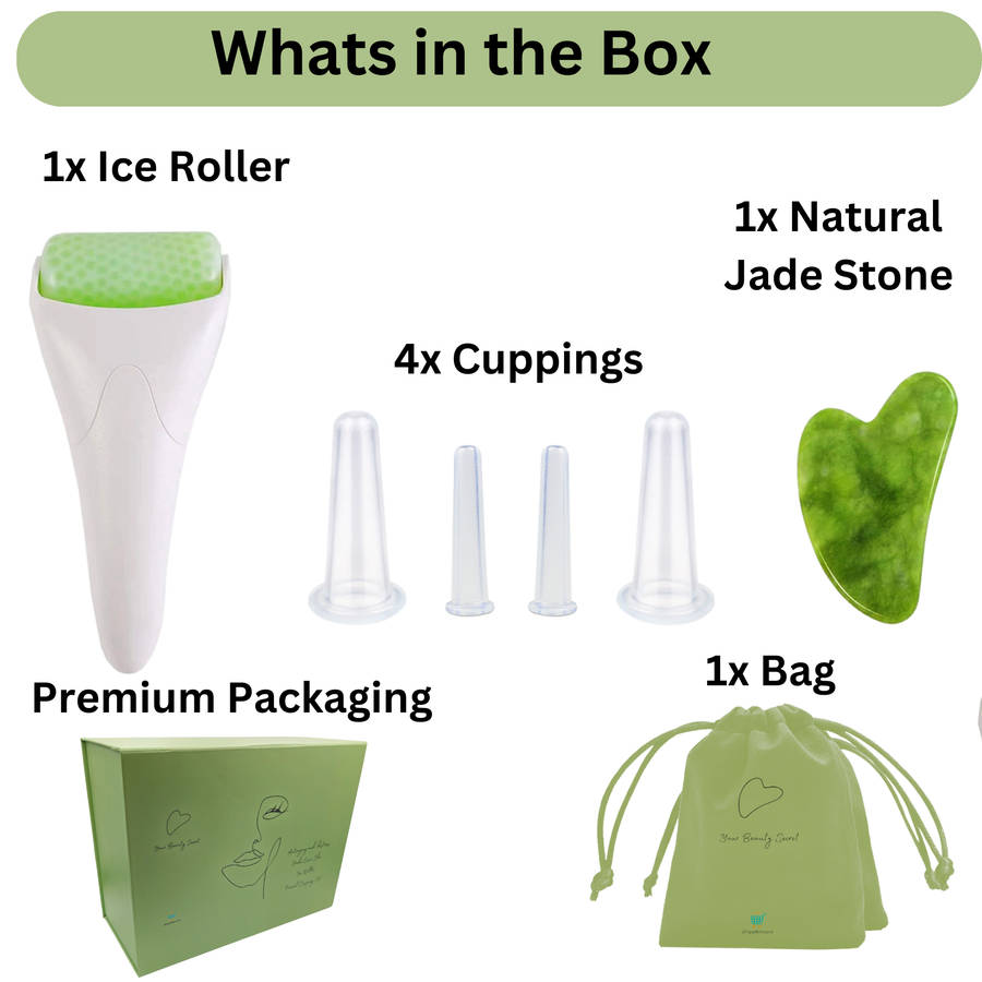 Gua Sha, Face Roller & 4 Cuppings for Facial Massage Set, Skin Care Tools