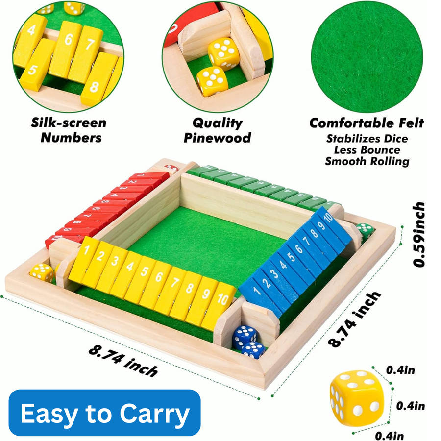 Shut The Box Game and Set of 120 Intellectual Chessboard Board Game. Math Games