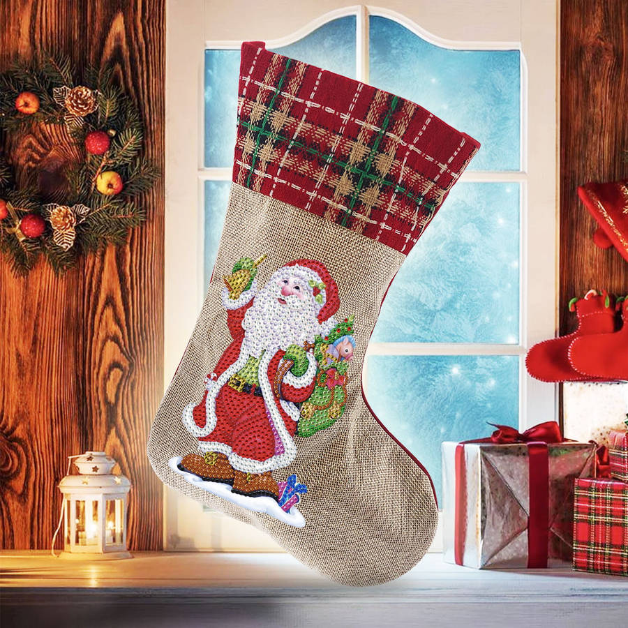 Father Christmas stocking  - Diamond Dot art
