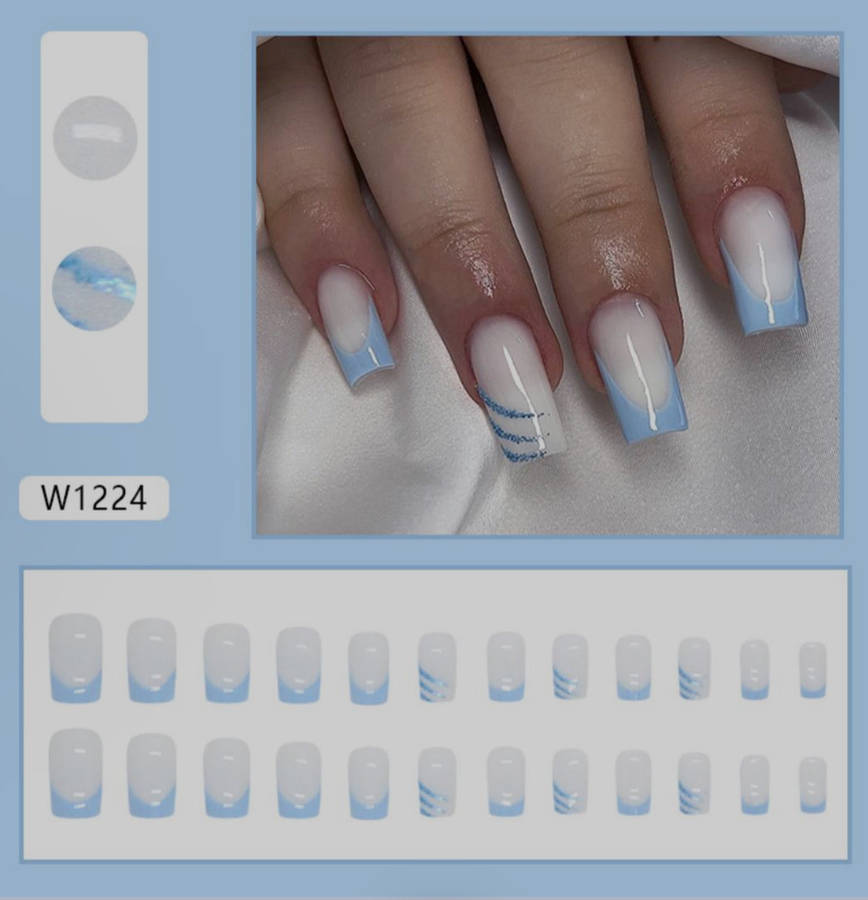 Blue Skies French Tips Press On Nails