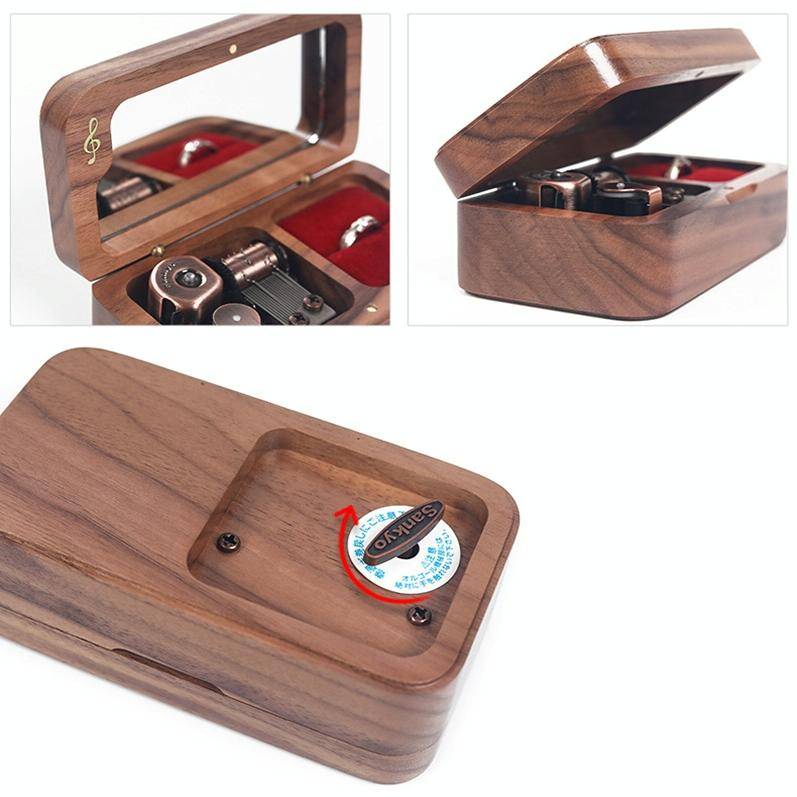 Wooden Music Box with Ring Storage Function, Spec: J281