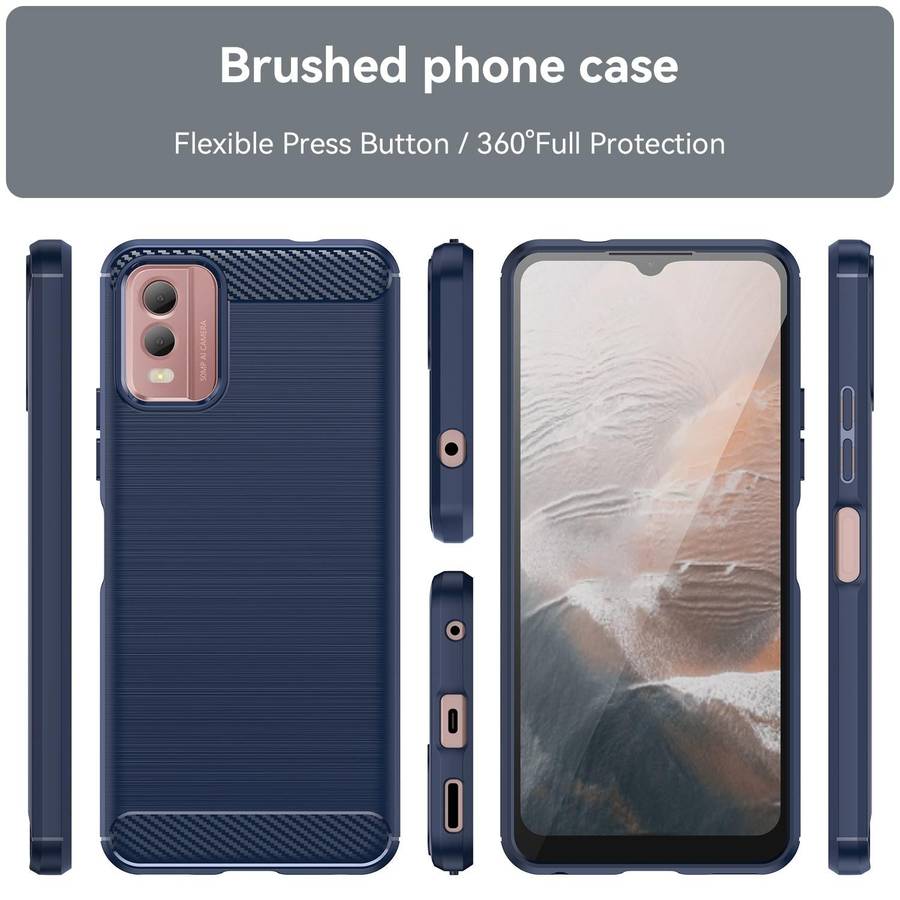 For Nokia C32 Brushed Texture Carbon Fiber TPU Phone Case(Blue)
