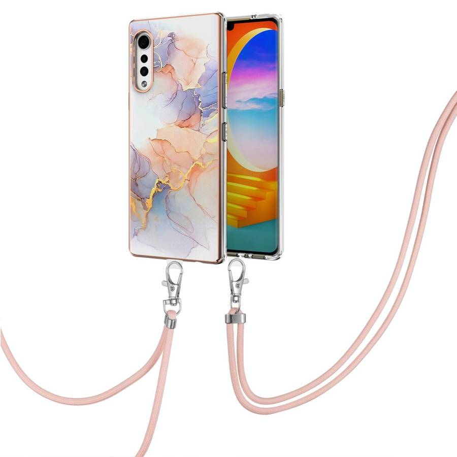 For LG Velvet 4G / Velvet 5G / G9 Electroplating Pattern IMD TPU Shockproof Case with Neck Lanyar...