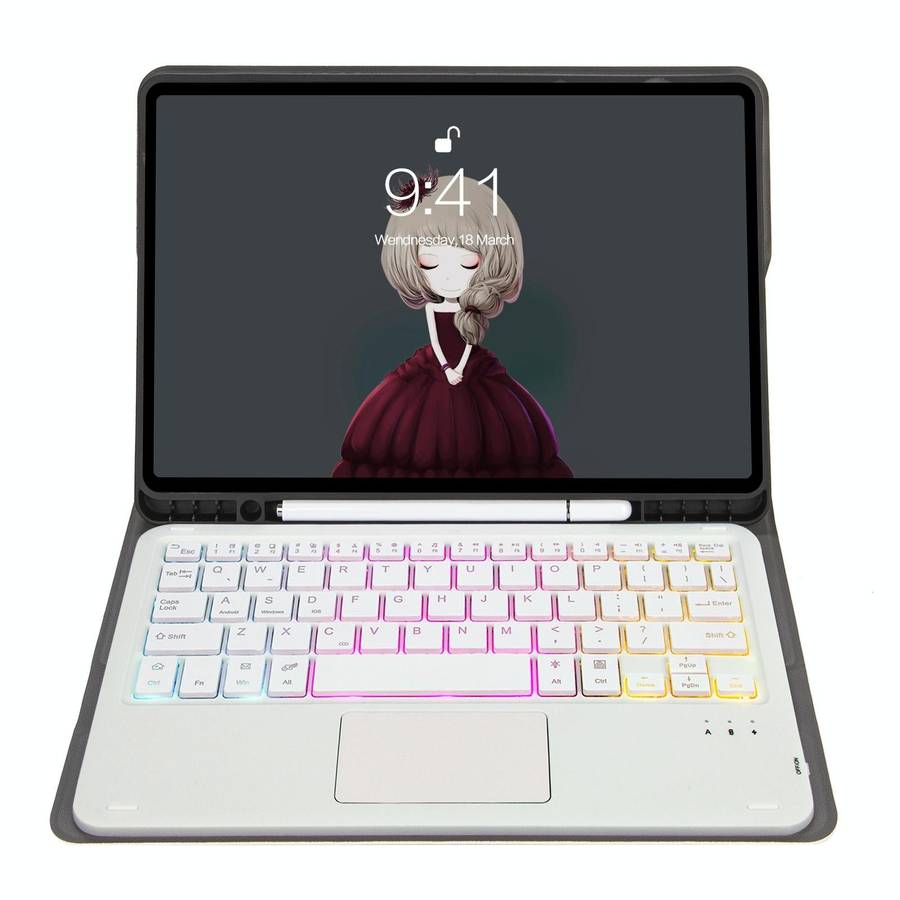 For Samsung Galaxy Tab S8 / S7 A700B-AS Lambskin Texture Backlight Bluetooth Keyboard Leather Tab...
