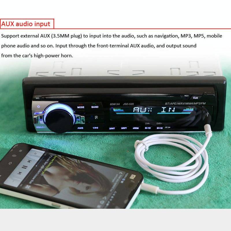 JSD-520 Car Stereo Radio MP3 Audio Player Support Bluetooth Hand-free Calling / FM / USB / SD, Or...